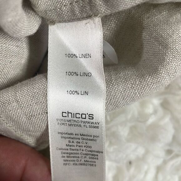CHICO’S Women’s Gold Metallic Buttonup Linen Tab Sleeves Blouse Sz 1 Petite - Picture 7 of 7